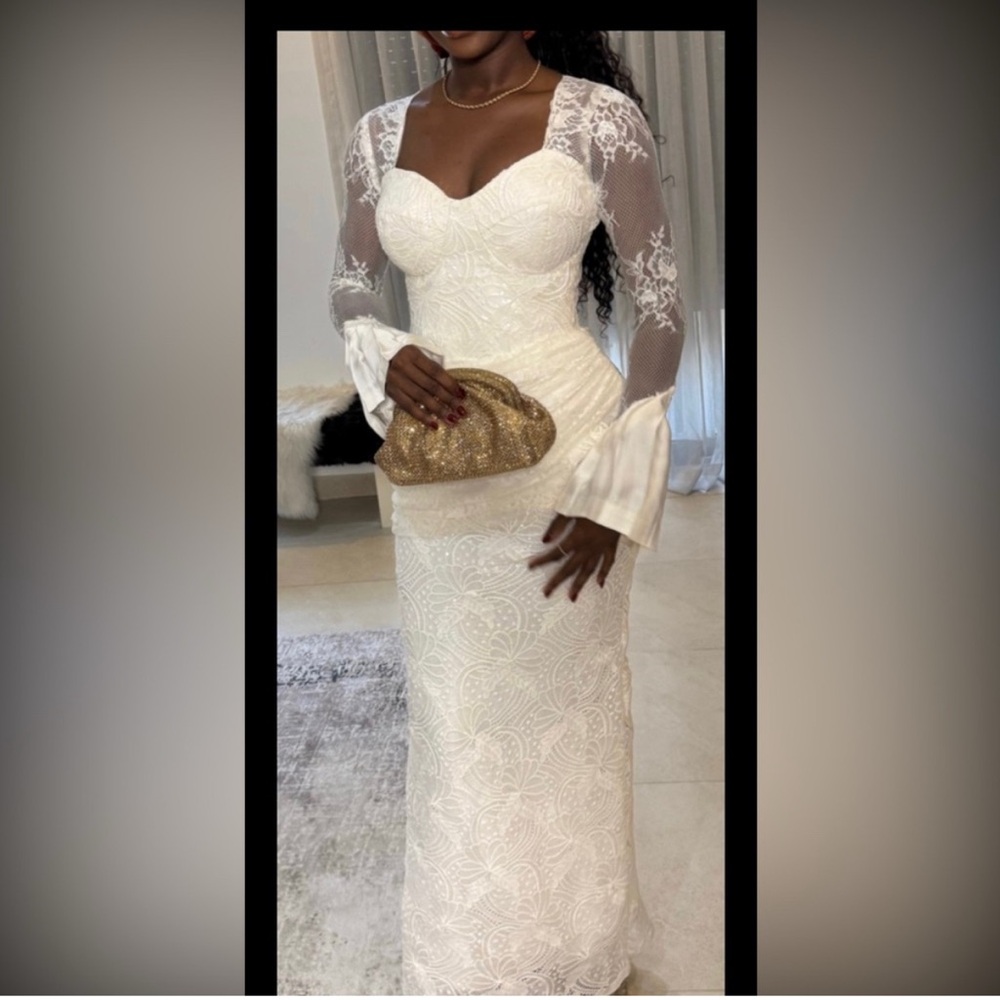 Elegant White Lace Evening Gown